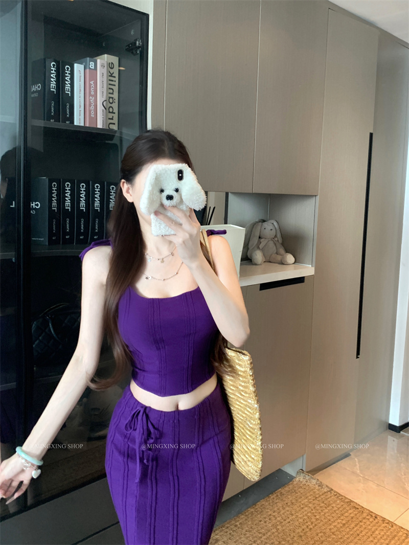 Women's Sexy Ribbed Knit Cami Top and Skirt Two-Piece Set Summer - Image 4