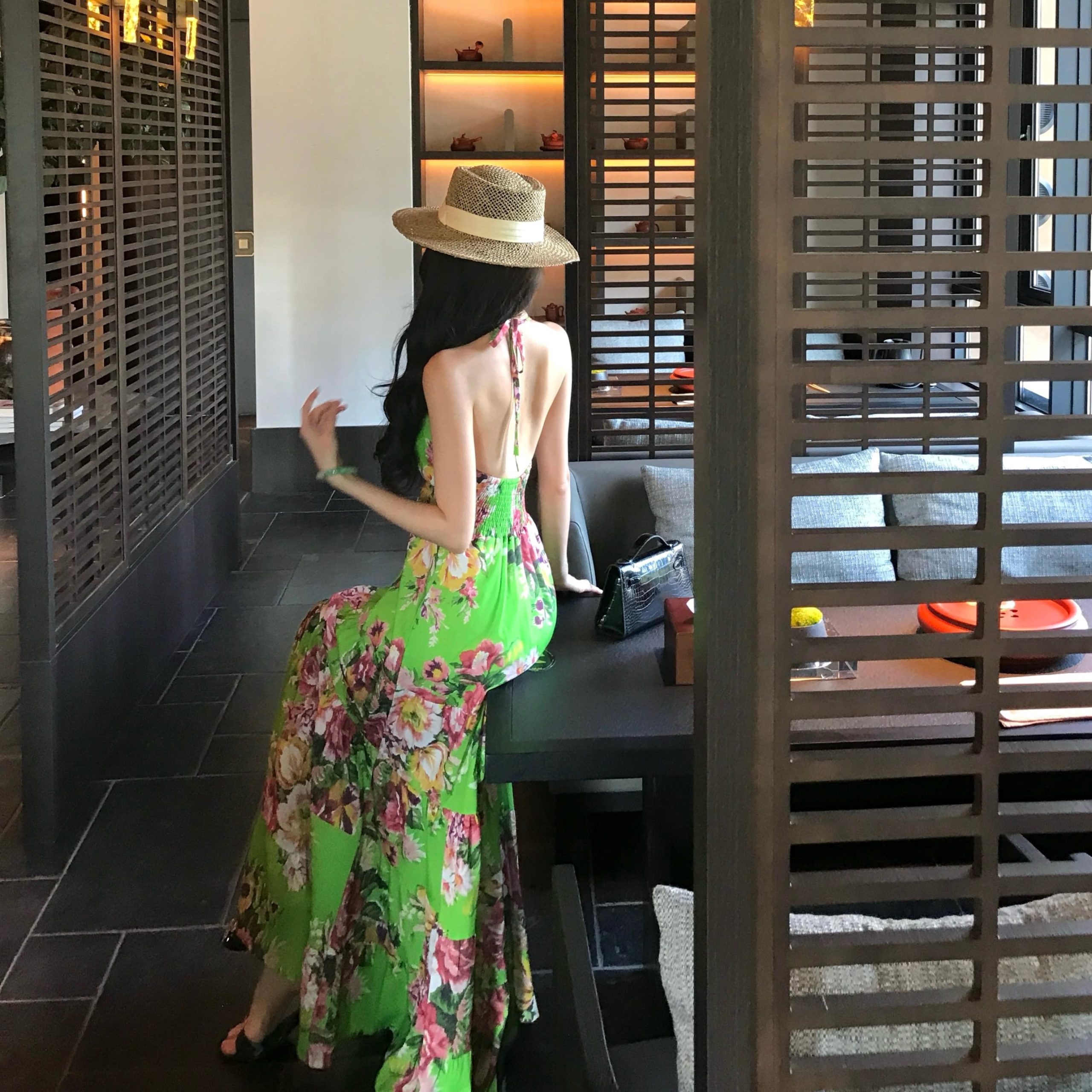 Women's Halter Neck Dress Vintage Print Backless Long Maxi Dress for Party Beach Vacation - Image 3