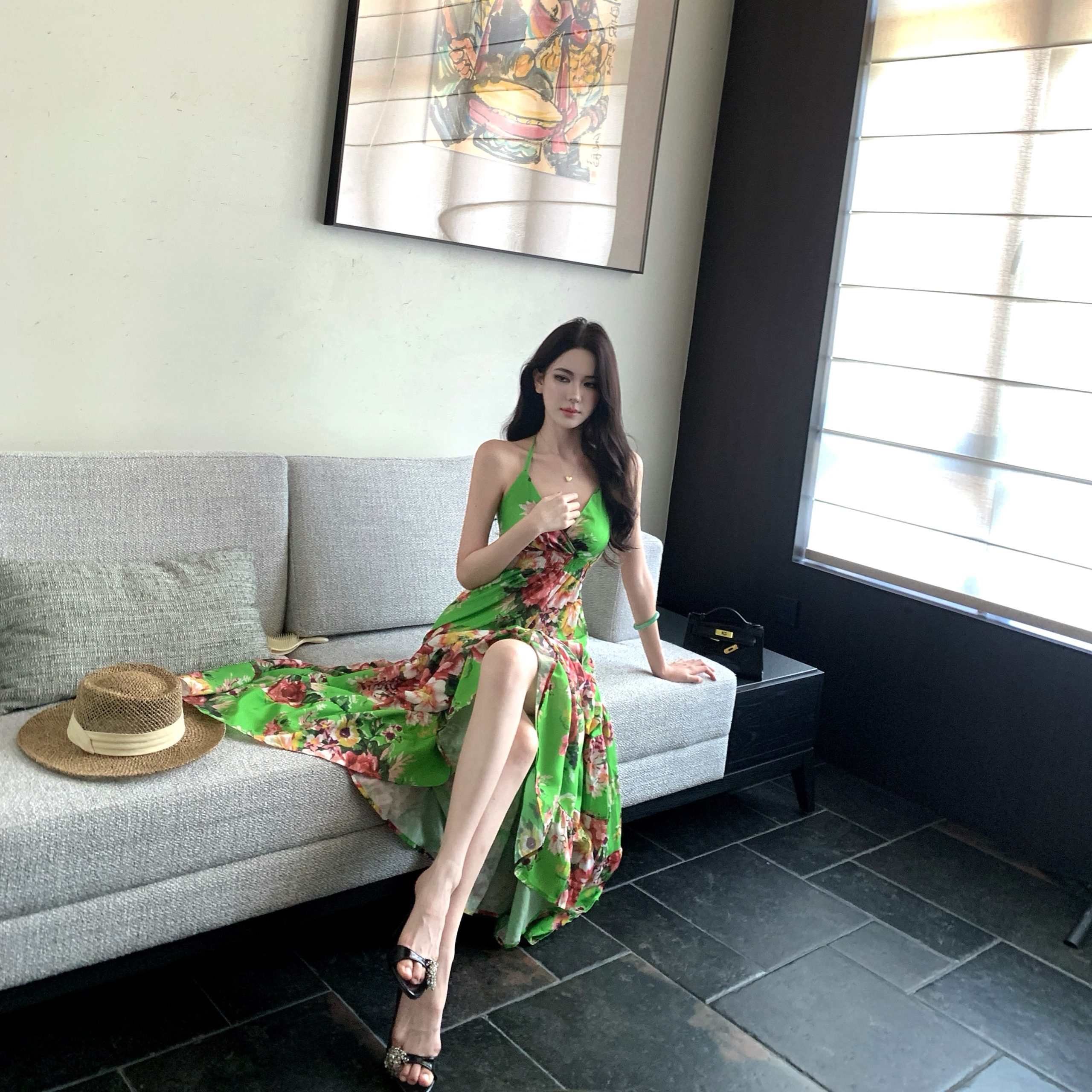 Women's Halter Neck Dress Vintage Print Backless Long Maxi Dress for Party Beach Vacation - Image 5