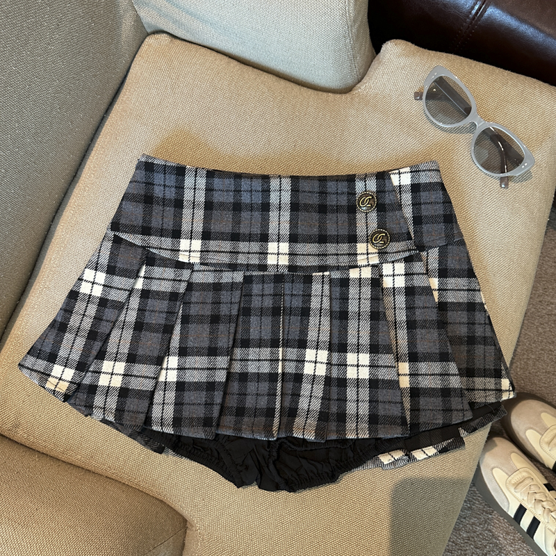 Plaid Pleated A-Line Mini Skirt with Buttons for Women - Style a70189 - Image 4