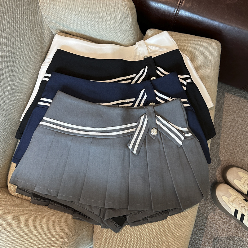 2026 Autumn Winter New Preppy Color Block Pleated Skirt Shorts Slim High Waist A-Line Skirt Suit Fabric