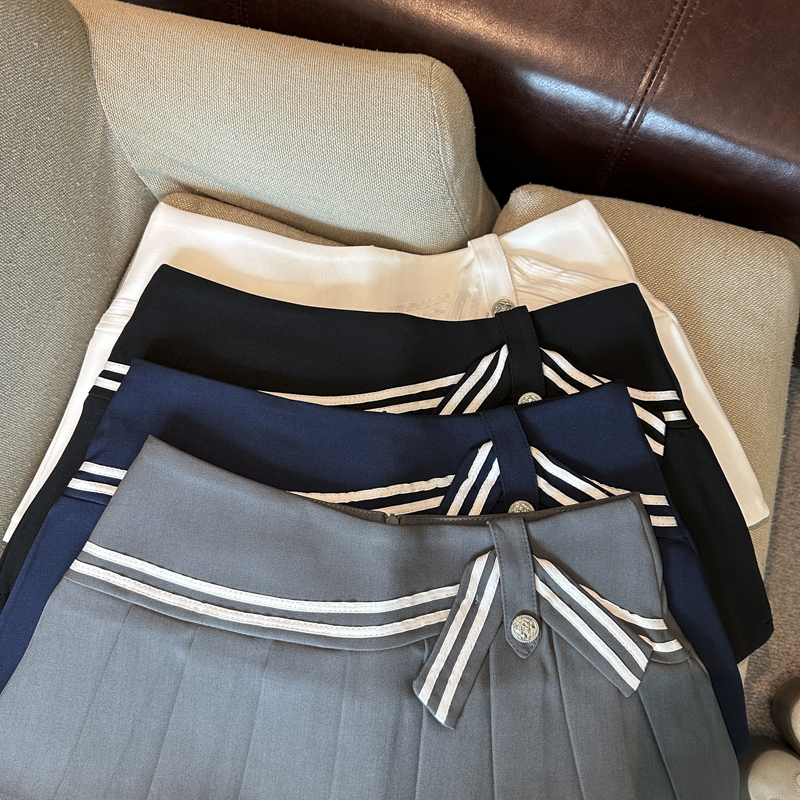 2026 Autumn Winter New Preppy Color Block Pleated Skirt Shorts Slim High Waist A-Line Skirt Suit Fabric