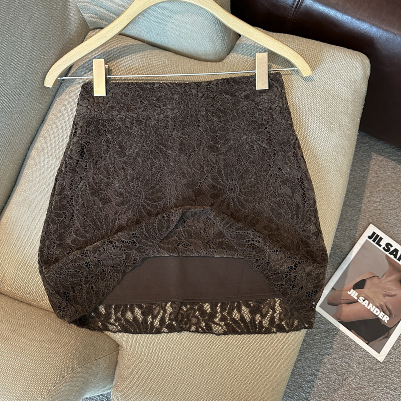 2026 Autumn Winter Flocked Lace Mini Skirt High Waist Slim Fit Bodycon Korean Style - Image 3