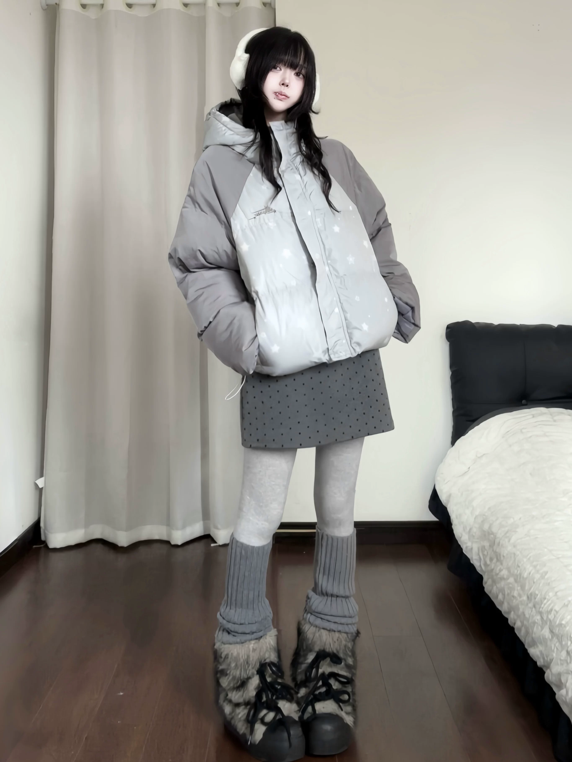 American Stand Collar Star Cropped Padded Jacket Raglan Sleeve Women Winter Loose Thick Warm Bread Jacket - Image 3
