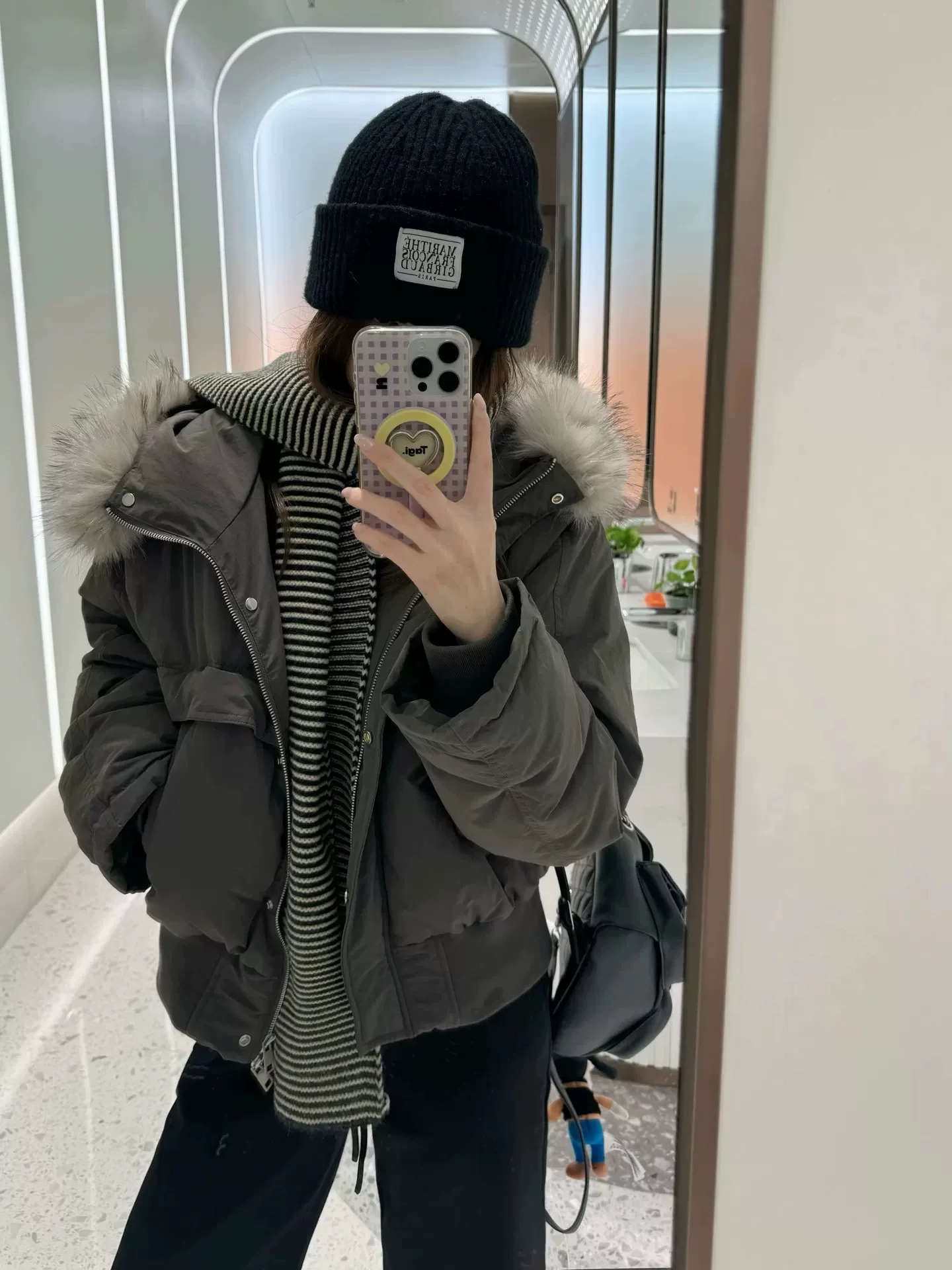 2026 CEEYOU Women’s Hooded Puffer Cotton Coat with Fur Trim Seagull Gray Loose Winter Warm Outerwear