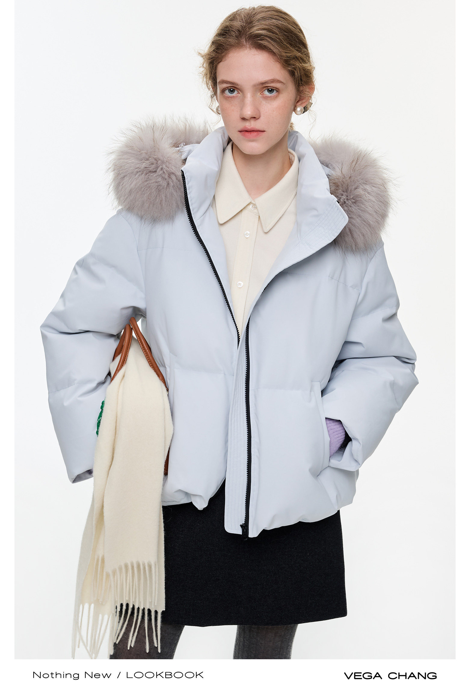 New Women's Winter Down Cotton Jacket with Fur Collar Blue Short Padded Coat - Image 4