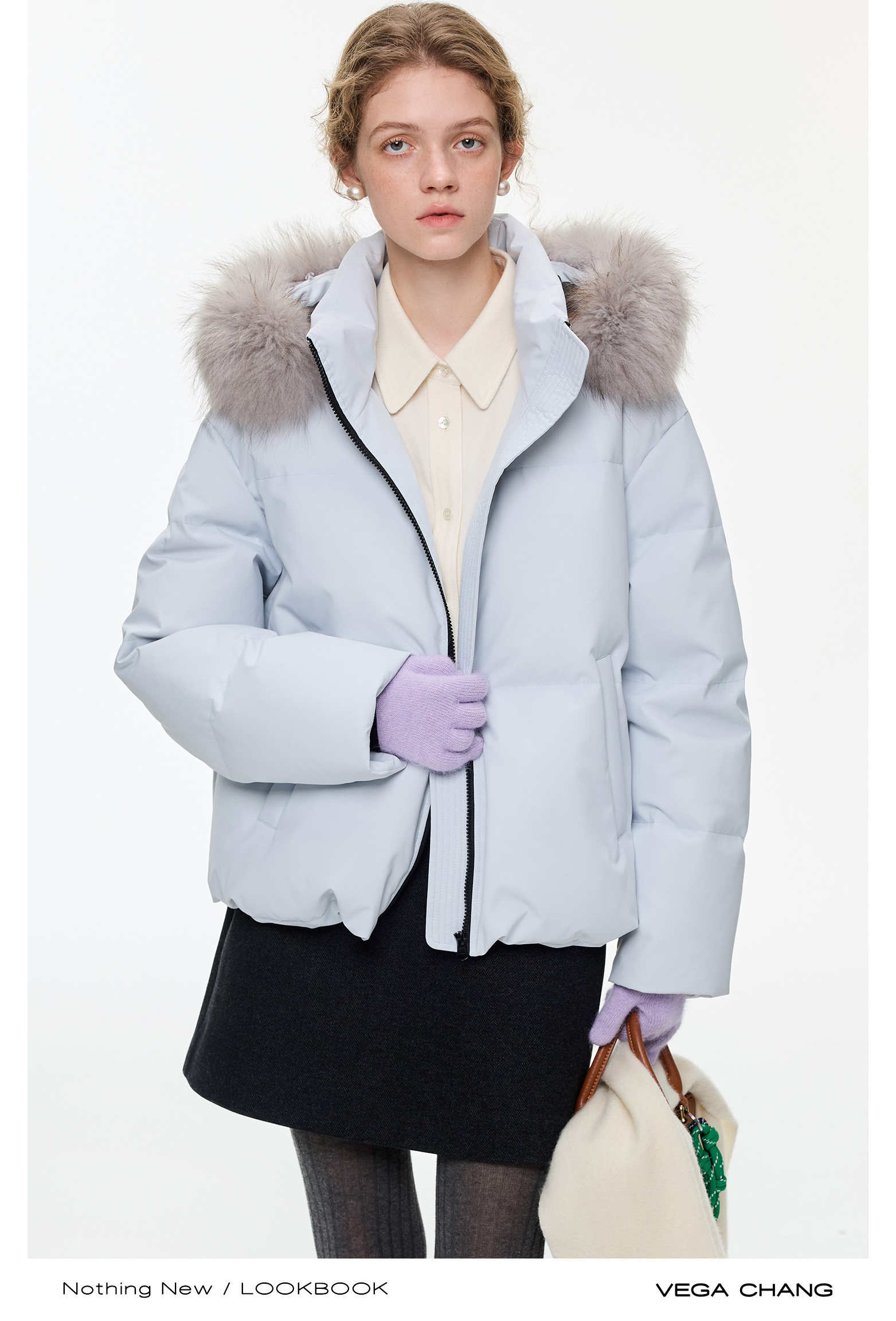 New Women's Winter Down Cotton Jacket with Fur Collar Blue Short Padded Coat - Image 2