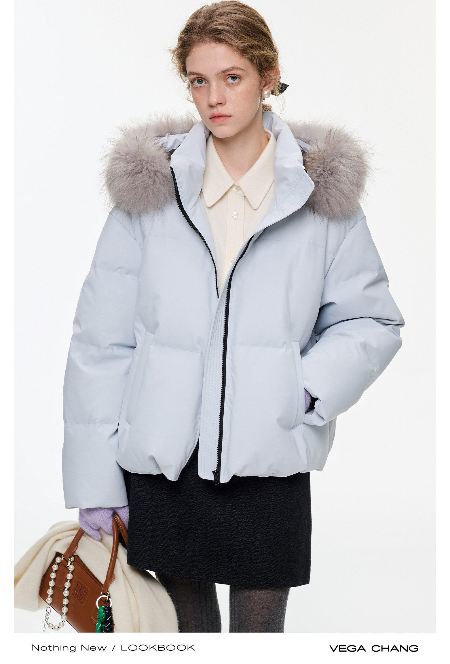 New Women's Winter Down Cotton Jacket with Fur Collar Blue Short Padded Coat - Image 3